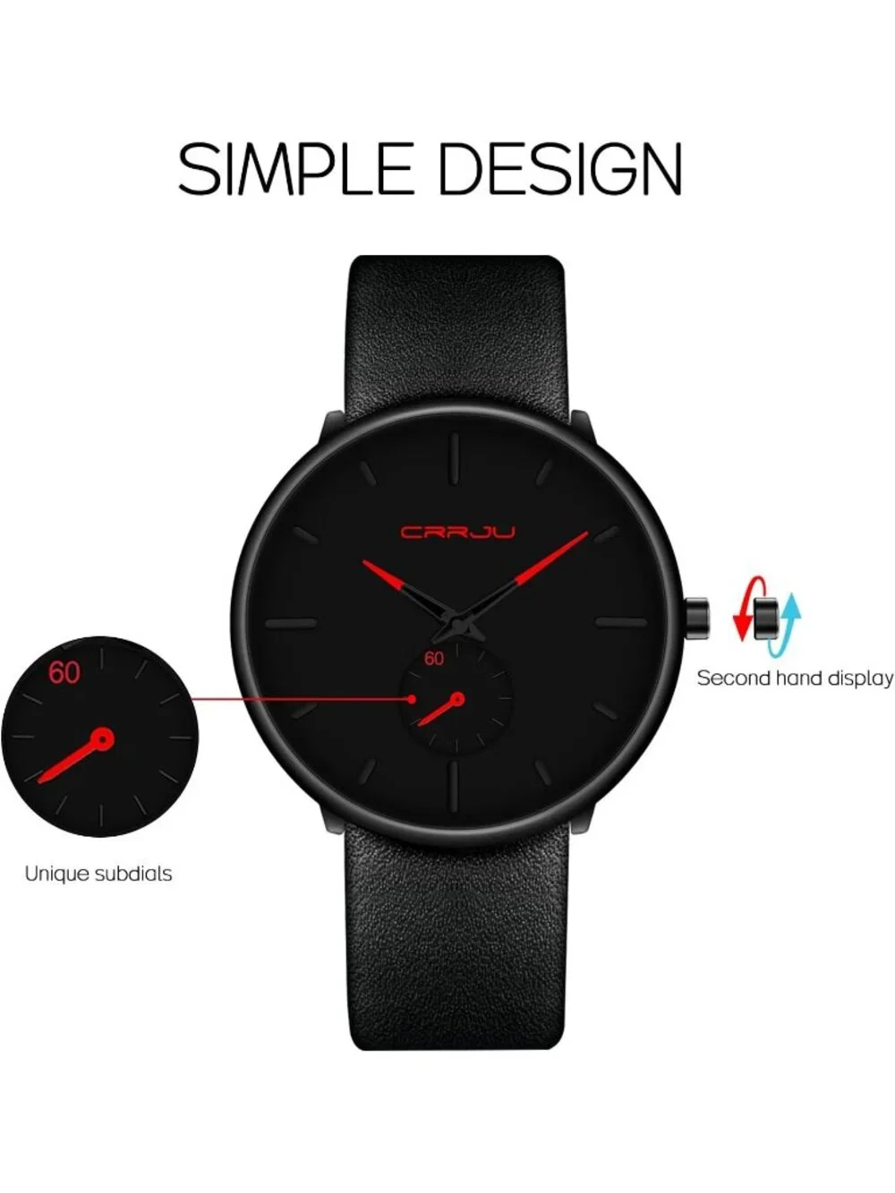 Unisex Red Ultra-Thin Minimalist Waterproof Fashion Leather Band Wrist Watch